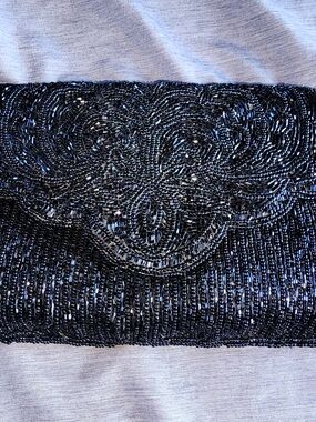 vintage 90s Partners by Mervyn's black beaded evening clutch bag